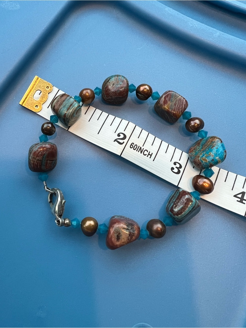 Hand Crafted Turquoise and Brown Beaded Bracelet